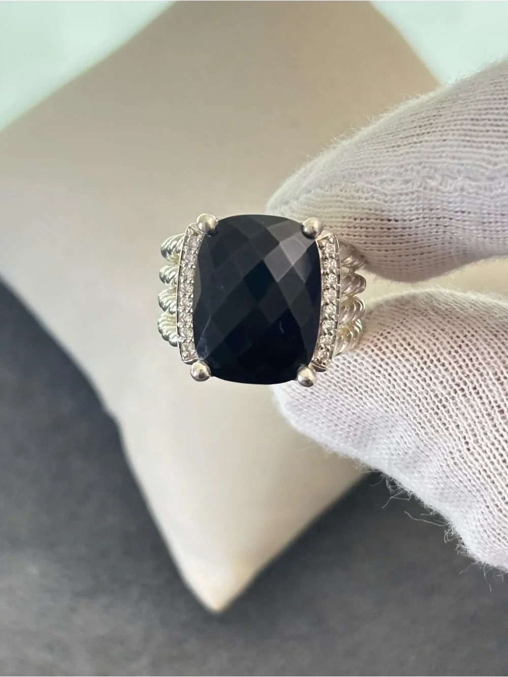 David Yurman Wheaton Ring with Black Onyx & Diamonds 6.5